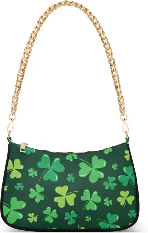 Clover Leaf Seamless St. Patrick's Day Shoulder Handbags for Women Travel Hobo Tote Handbag Women Gold Chain Shoulder Bags Purse with Zipper Closure