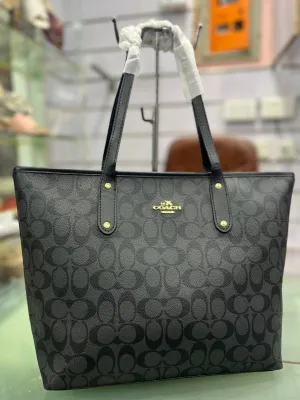 COACH PREMIUM ZIP TOTE BAG SIGNATURE CANVAS - BLACK