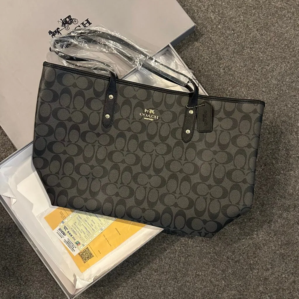 COACH PREMIUM ZIP TOTE BAG SIGNATURE CANVAS - BLACK