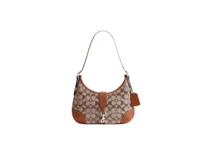 Coach Signature Jacquard Hamptons Hobo Shoulder Handbag with Crystal