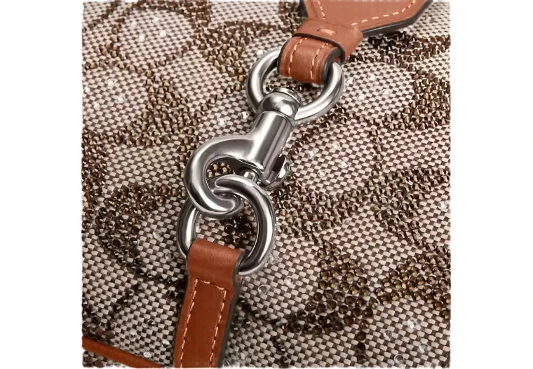 Coach Signature Jacquard Hamptons Hobo Shoulder Handbag with Crystal