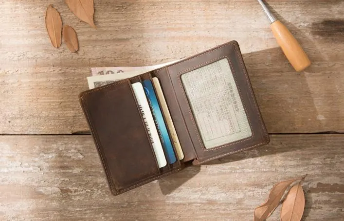 Coffee Cool Leather Mens Small Wallets Bifold Vintage Slim billfold Wallet for Men
