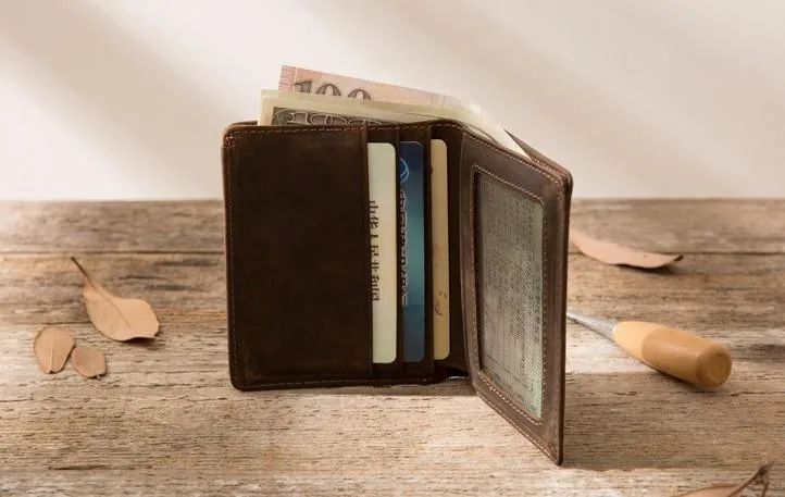 Coffee Cool Leather Mens Small Wallets Bifold Vintage Slim billfold Wallet for Men