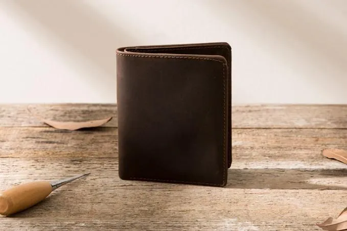 Coffee Cool Leather Mens Small Wallets Bifold Vintage Slim billfold Wallet for Men
