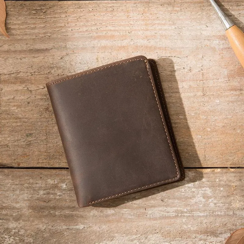 Coffee Cool Leather Mens Small Wallets Bifold Vintage Slim billfold Wallet for Men