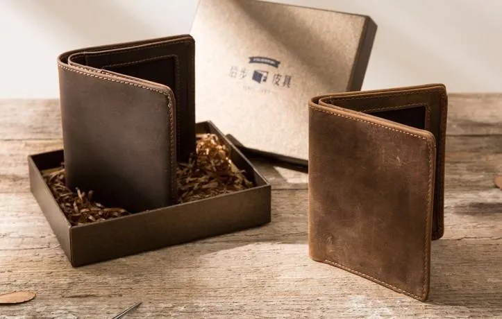 Coffee Cool Leather Mens Small Wallets Bifold Vintage Slim billfold Wallet for Men