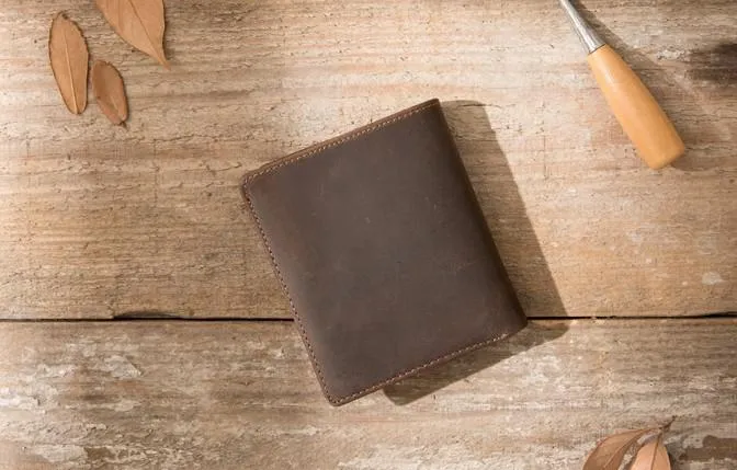 Coffee Cool Leather Mens Small Wallets Bifold Vintage Slim billfold Wallet for Men