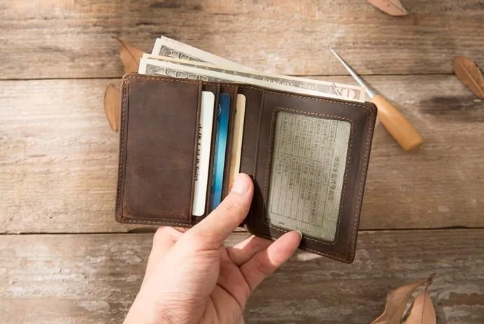 Coffee Cool Leather Mens Small Wallets Bifold Vintage Slim billfold Wallet for Men