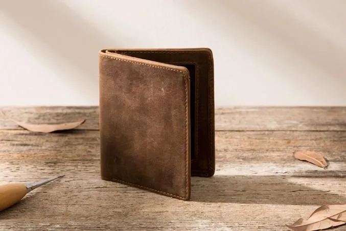 Coffee Cool Leather Mens Small Wallets Bifold Vintage Slim billfold Wallet for Men