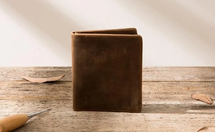 Coffee Cool Leather Mens Small Wallets Bifold Vintage Slim billfold Wallet for Men