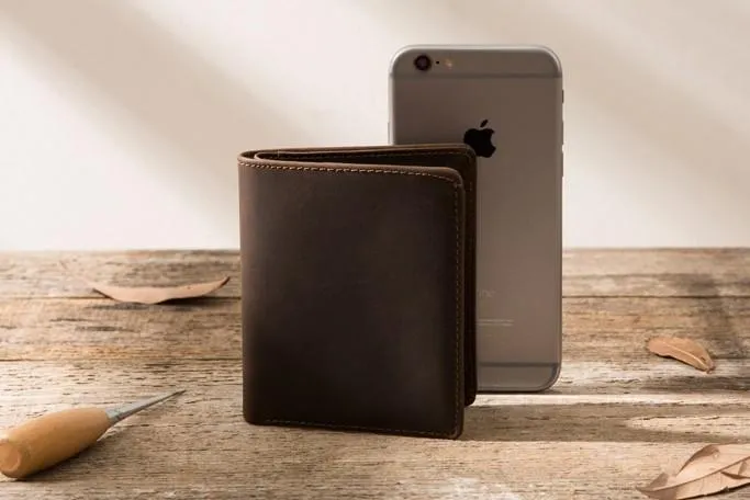 Coffee Cool Leather Mens Small Wallets Bifold Vintage Slim billfold Wallet for Men
