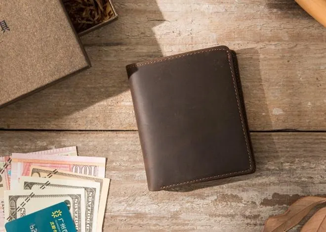 Coffee Cool Leather Mens Small Wallets Bifold Vintage Slim billfold Wallet for Men