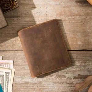 Coffee Cool Leather Mens Small Wallets Bifold Vintage Slim billfold Wallet for Men