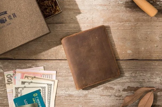 Coffee Cool Leather Mens Small Wallets Bifold Vintage Slim billfold Wallet for Men
