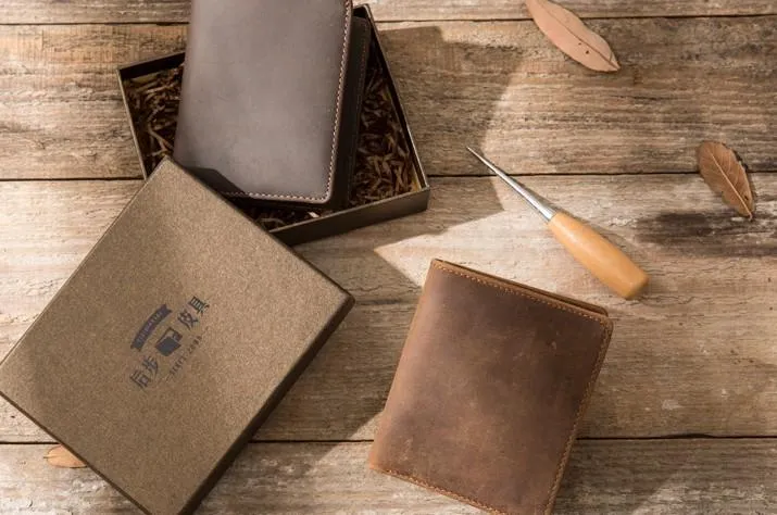 Coffee Cool Leather Mens Small Wallets Bifold Vintage Slim billfold Wallet for Men