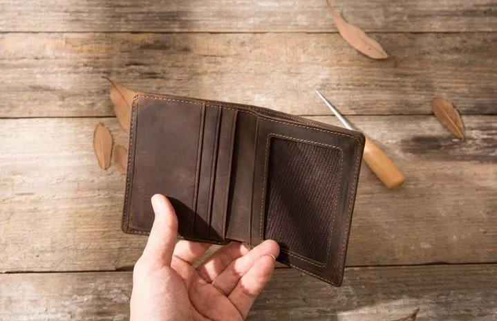 Coffee Cool Leather Mens Small Wallets Bifold Vintage Slim billfold Wallet for Men
