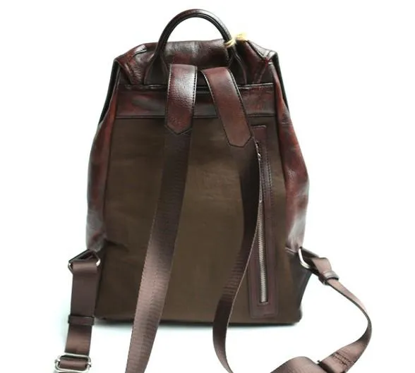 Coffee Leather Mens Backpack Travel Backpack Laptop Backpacks for men