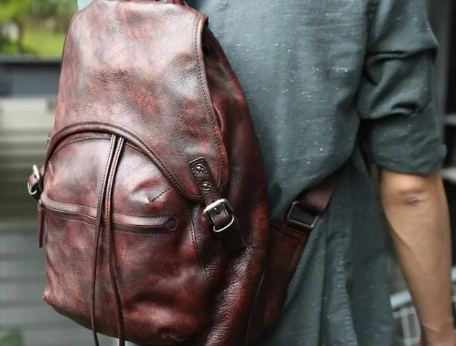 Coffee Leather Mens Backpack Travel Backpack Laptop Backpacks for men