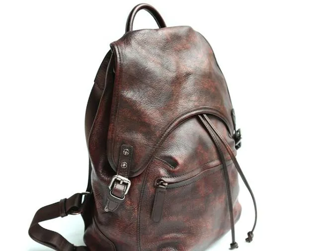 Coffee Leather Mens Backpack Travel Backpack Laptop Backpacks for men