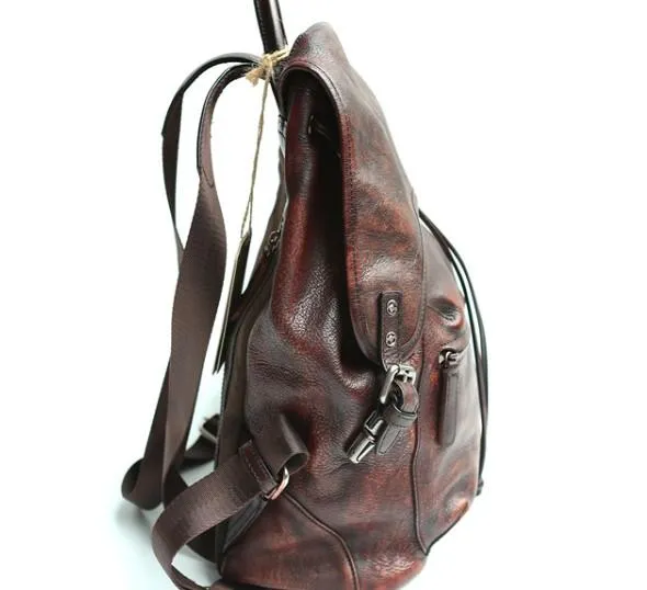 Coffee Leather Mens Backpack Travel Backpack Laptop Backpacks for men