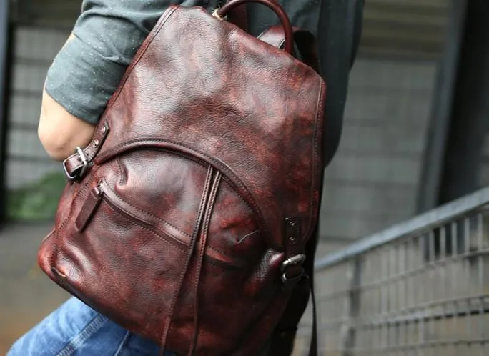 Coffee Leather Mens Backpack Travel Backpack Laptop Backpacks for men