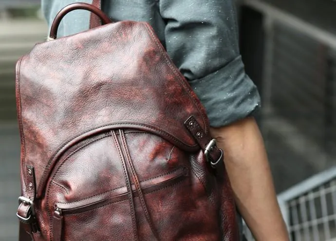 Coffee Leather Mens Backpack Travel Backpack Laptop Backpacks for men
