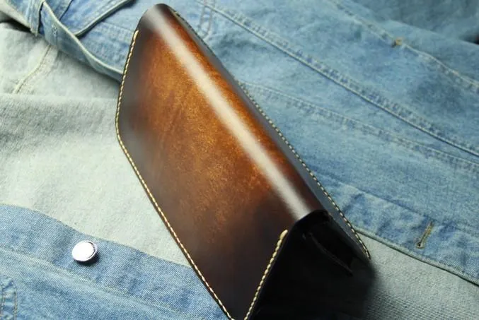 Coffee Vintage Leather Bifold Mens Large Long Wallet Leather Long Wallets for Men