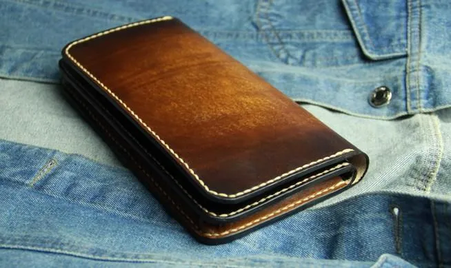 Coffee Vintage Leather Bifold Mens Large Long Wallet Leather Long Wallets for Men