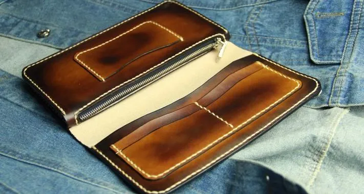 Coffee Vintage Leather Bifold Mens Large Long Wallet Leather Long Wallets for Men