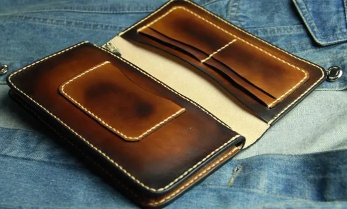 Coffee Vintage Leather Bifold Mens Large Long Wallet Leather Long Wallets for Men