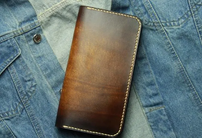 Coffee Vintage Leather Bifold Mens Large Long Wallet Leather Long Wallets for Men