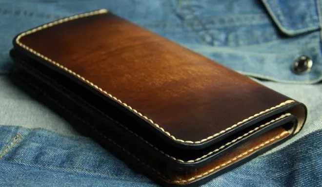 Coffee Vintage Leather Bifold Mens Large Long Wallet Leather Long Wallets for Men