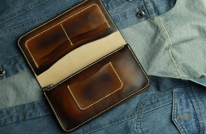 Coffee Vintage Leather Bifold Mens Large Long Wallet Leather Long Wallets for Men