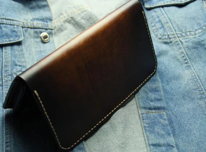 Coffee Vintage Leather Bifold Mens Large Long Wallet Leather Long Wallets for Men