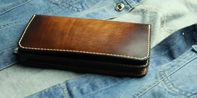 Coffee Vintage Leather Bifold Mens Large Long Wallet Leather Long Wallets for Men