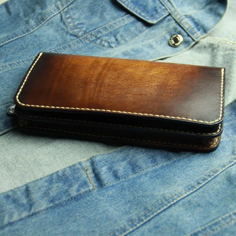 Coffee Vintage Leather Bifold Mens Large Long Wallet Leather Long Wallets for Men