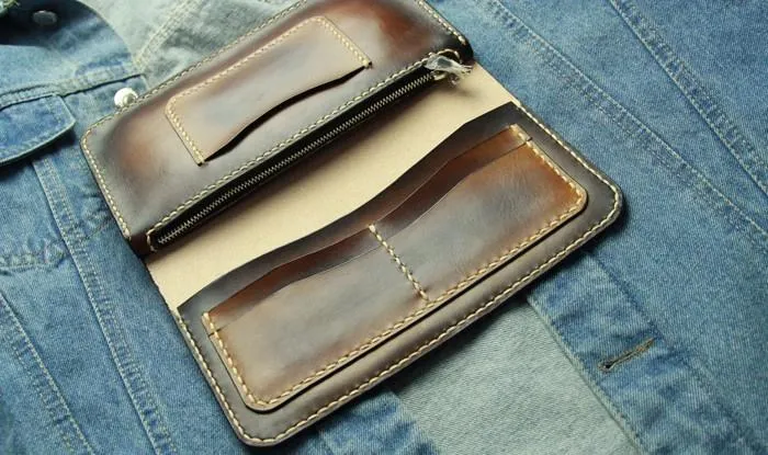Coffee Vintage Leather Bifold Mens Large Long Wallet Leather Long Wallets for Men