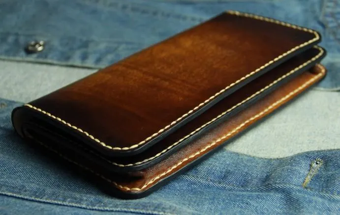 Coffee Vintage Leather Bifold Mens Large Long Wallet Leather Long Wallets for Men