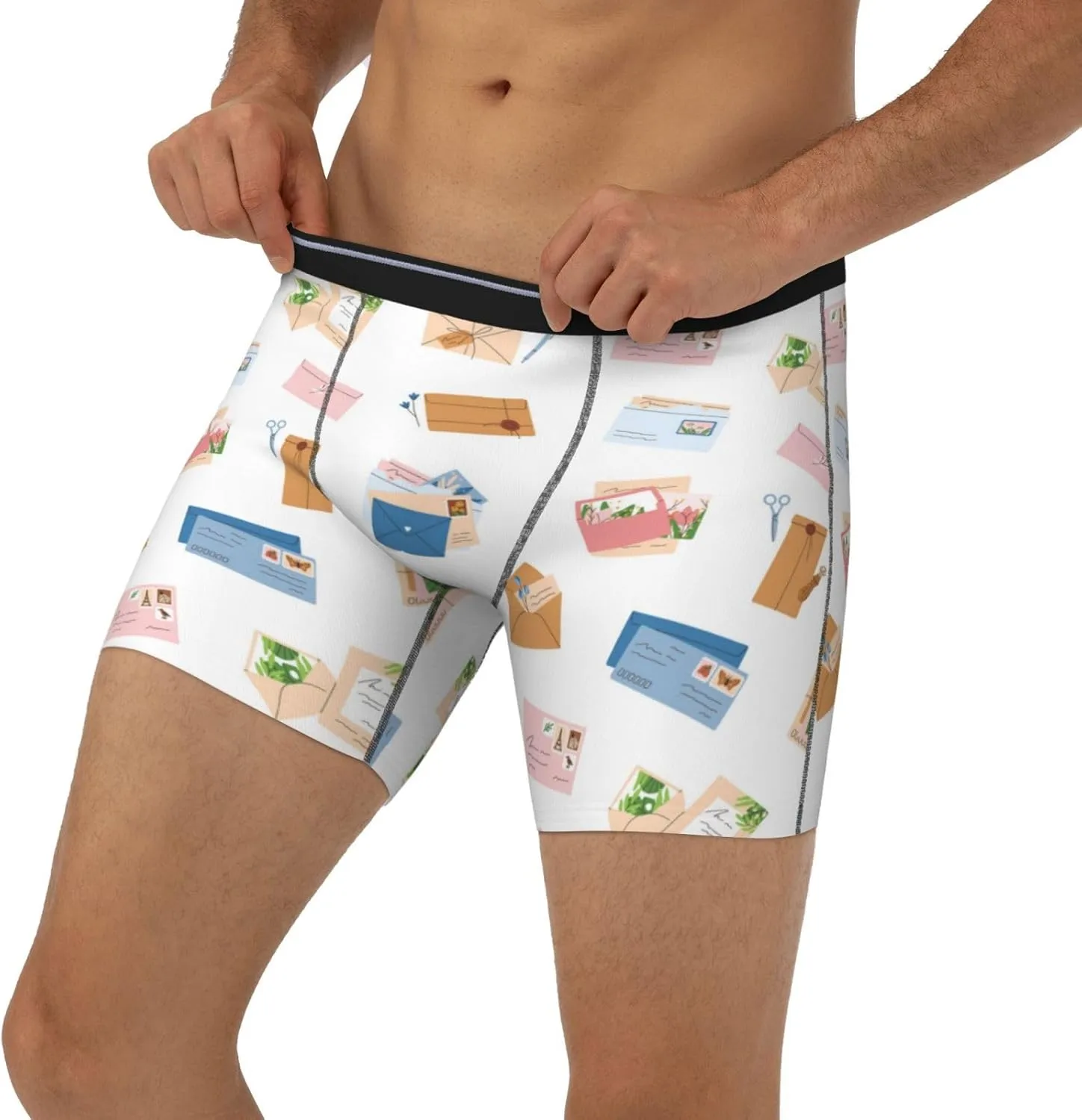 Colors Envelope Pattern Mens Extended Underwear Length Boxer Briefs Comfort Breathable Underwear For Men