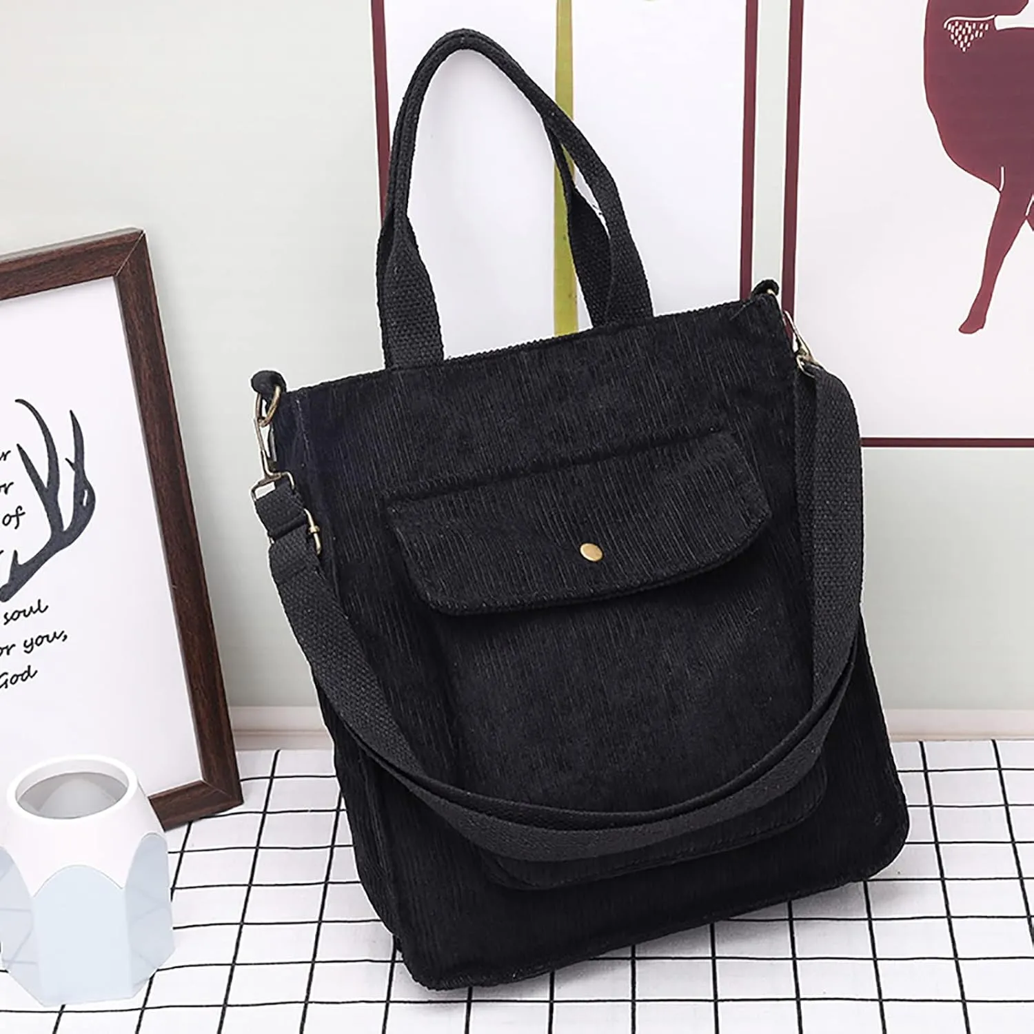 Corduroy Tote Bag Women Shoulder Bags Casual Top Handle Bag Ladies Handbags Canvas Beach Tote