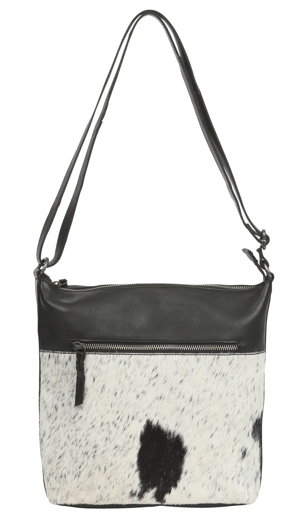 Cowhide Leather Bag With Zip   Long Strap | 6657