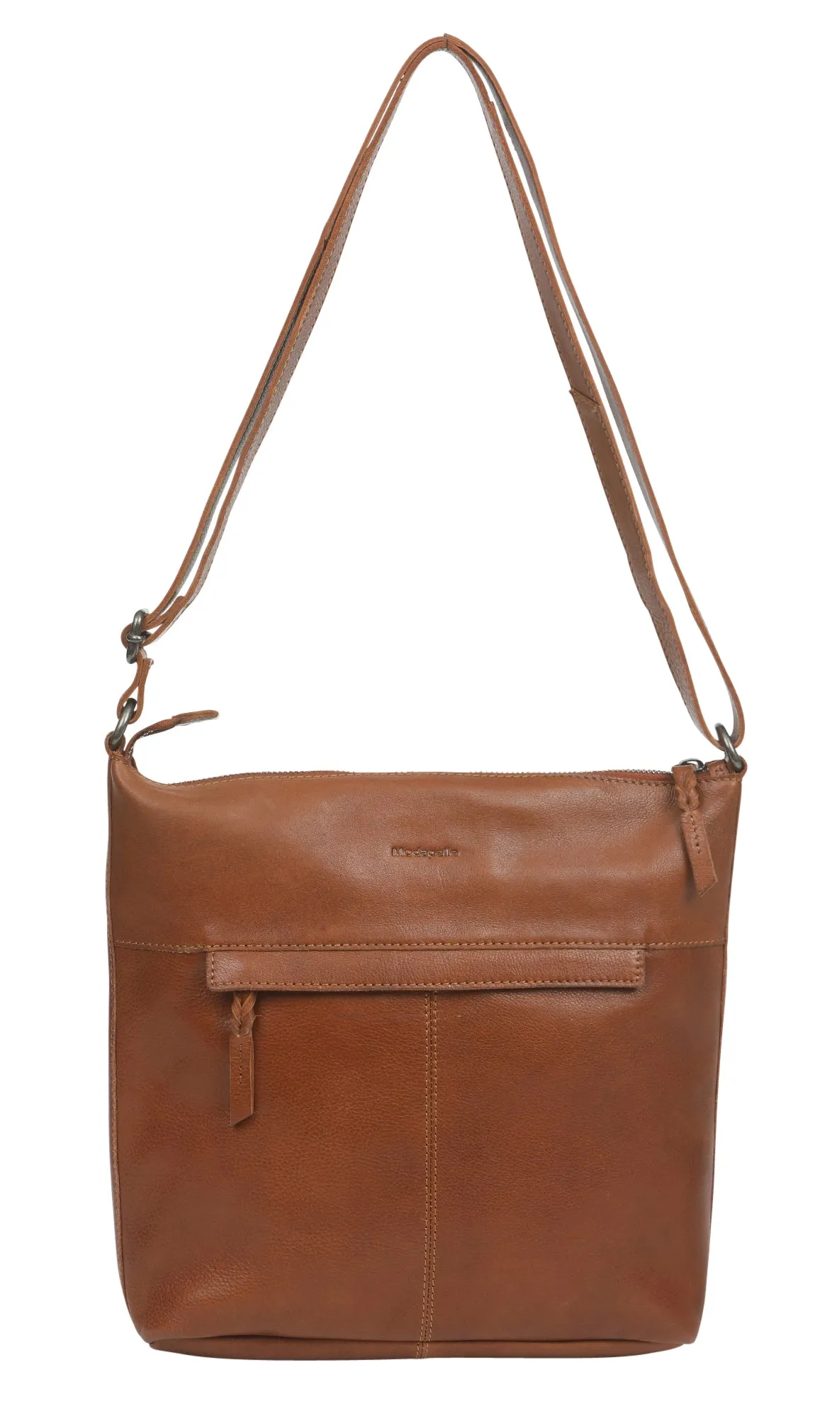 Cowhide Leather Bag With Zip   Long Strap | 6657