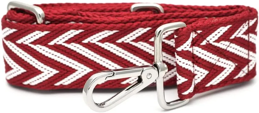 CRAFTMEMORE Shoulder Strap Adjustable Bag Handle Crossbody Nylon Belt Replacement JK03 (Red White, Silver Clasp)