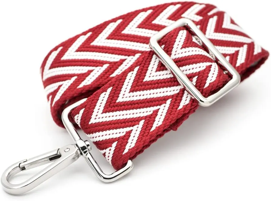 CRAFTMEMORE Shoulder Strap Adjustable Bag Handle Crossbody Nylon Belt Replacement JK03 (Red White, Silver Clasp)