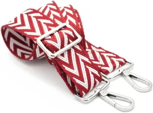 CRAFTMEMORE Shoulder Strap Adjustable Bag Handle Crossbody Nylon Belt Replacement JK03 (Red White, Silver Clasp)