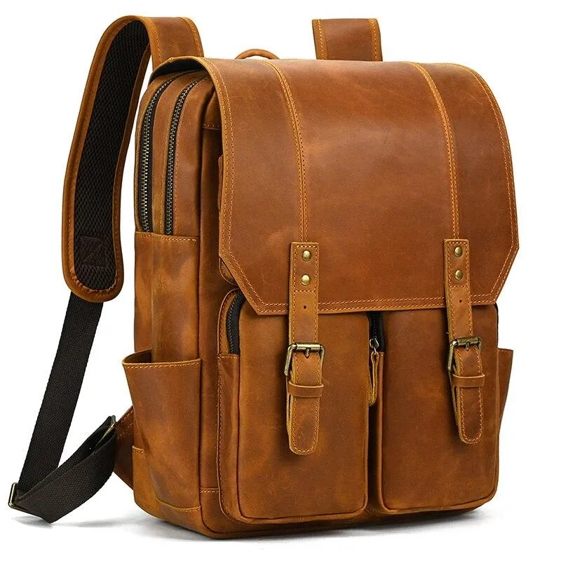 Crazy Horse Leather Backpack Mens Daypack