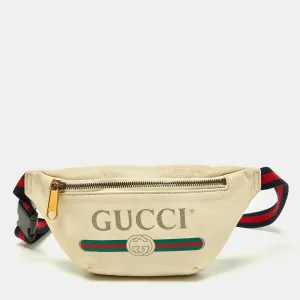 Cream Leather Logo Web Belt Bag