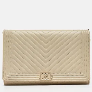 Cream Quilted Leather Boy Wallet On Chain