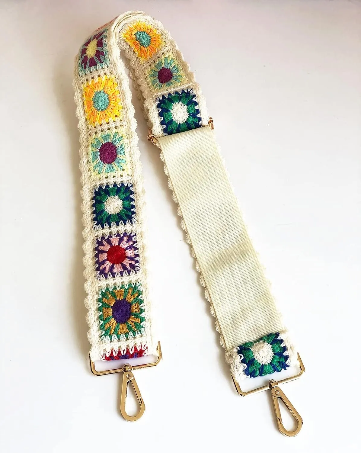Crochet Flower Purse Straps Replacement Crossbody for Handbags Women Guitar Strap 2 inch Wide Adjustable Bag Strap (White)
