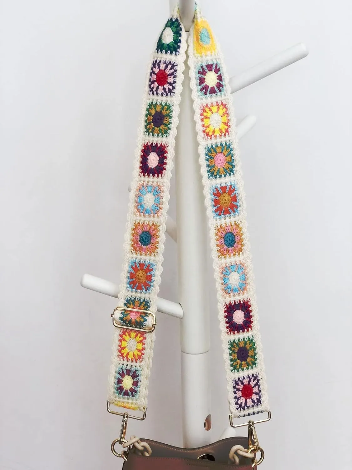 Crochet Flower Purse Straps Replacement Crossbody for Handbags Women Guitar Strap 2 inch Wide Adjustable Bag Strap (White)